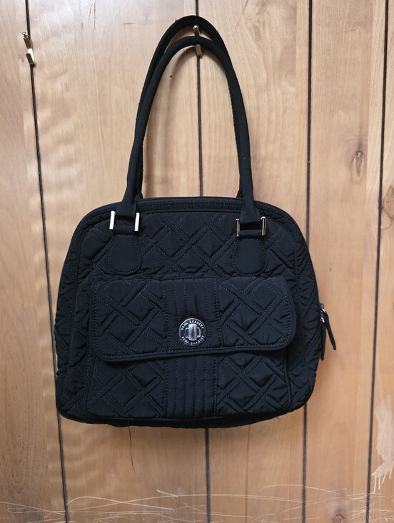 Vera Bradley Handbags - Vera Bradley Black Quilted Tote Bag with Front Flap Pocket
